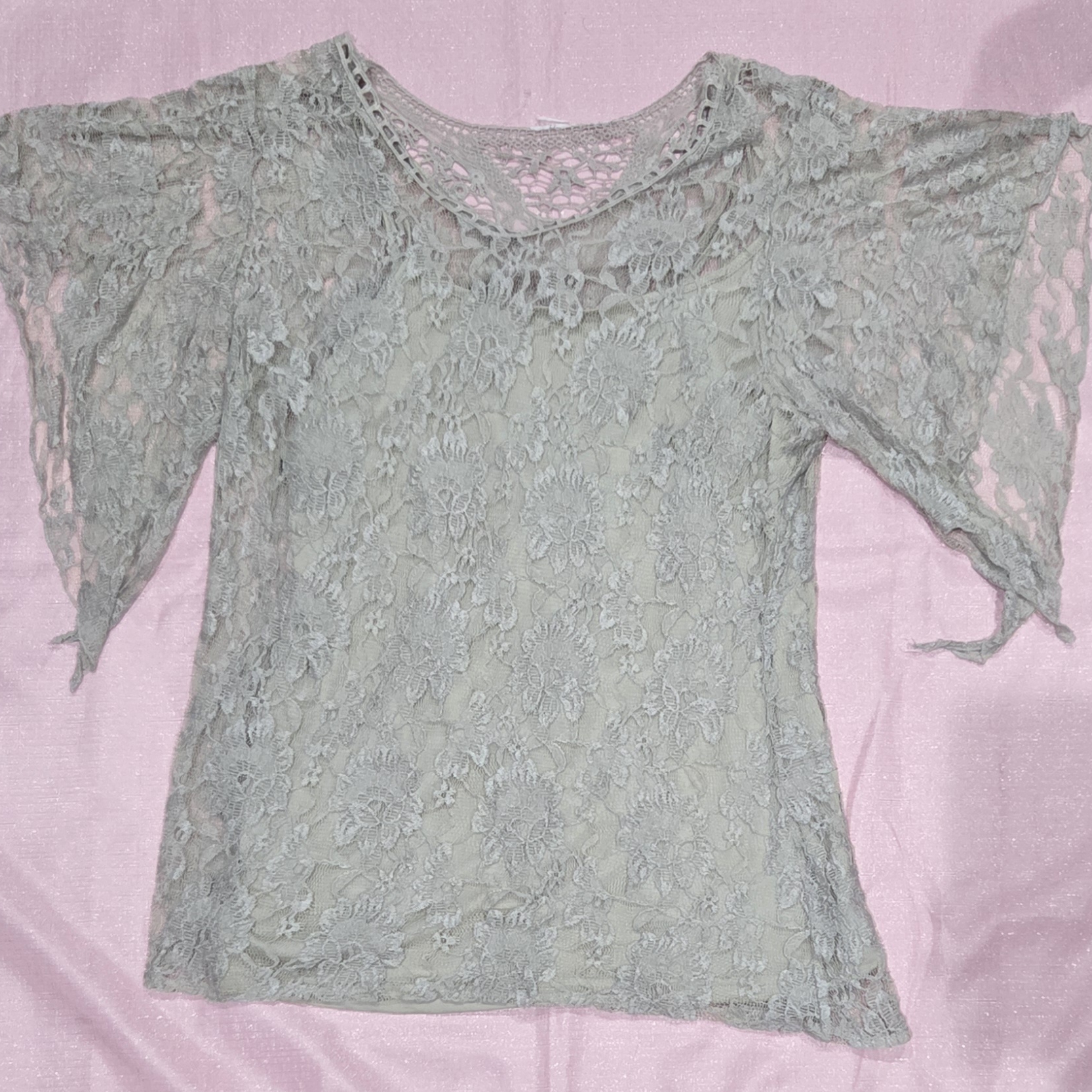Cato Sage Lace Flutter-Sleeve Blouse